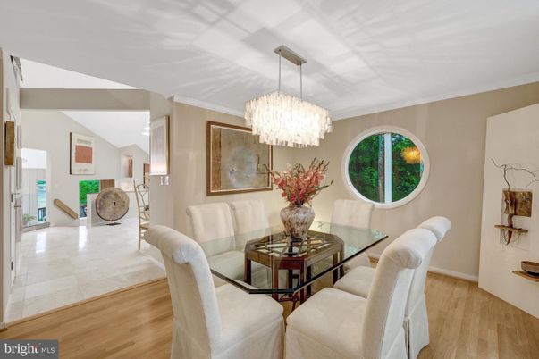 Chandelier, Dining room, Interior, Wood Texture Flooring