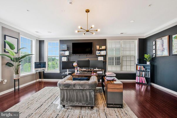 Home Office, Interior, Pendant Lights, Recessed Lighting, Wood Texture Flooring