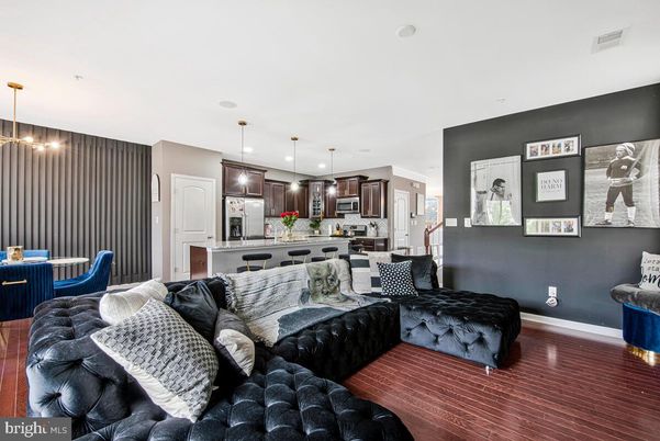 Dining room, Interior, Kitchen, Living room, Pendant Lights, Recessed Lighting, Stainless Steel Appliances, Wood Texture Flooring
