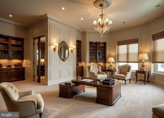 Chandelier, Home Office, Interior, Recessed Lighting