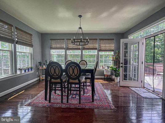 Dining room, Interior, Pendant Lights, Wood Texture Flooring