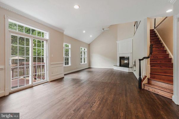 Empty room, Fireplace, Interior, Recessed Lighting, Wood Texture Flooring