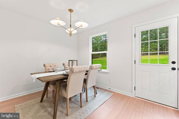 Dining room, Interior, Pendant Lights, Wood Texture Flooring