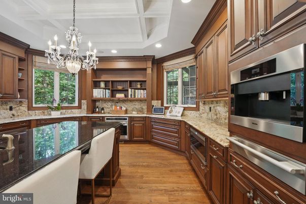 Chandelier, Interior, Kitchen, Recessed Lighting, Stainless Steel Appliances, Wood Texture Flooring