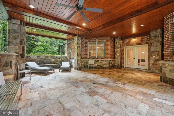 Exterior, Interior, Recessed Lighting, Stone Walls, Wooden Ceilings
