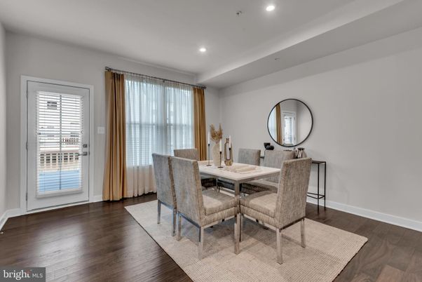 Dining room, Interior, Recessed Lighting, Wood Texture Flooring