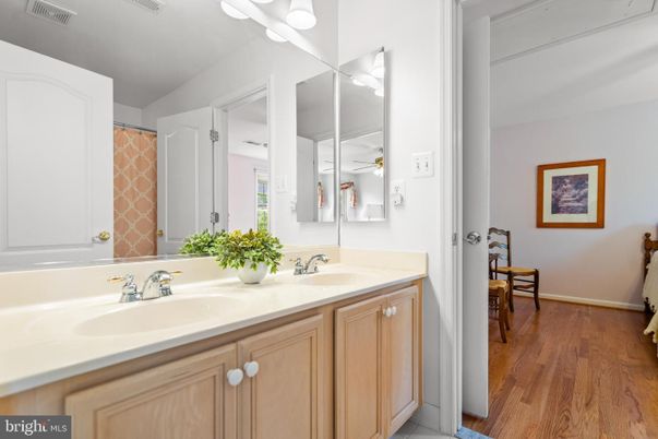 Bathroom, Dual Sink Vanities, Interior, Wood Texture Flooring