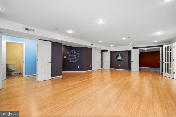 Bathroom, Empty room, Interior, Recessed Lighting, Wood Texture Flooring