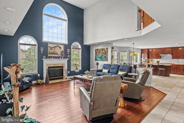 Dining room, Fireplace, Interior, Kitchen, Living room, Recessed Lighting, Wood Texture Flooring