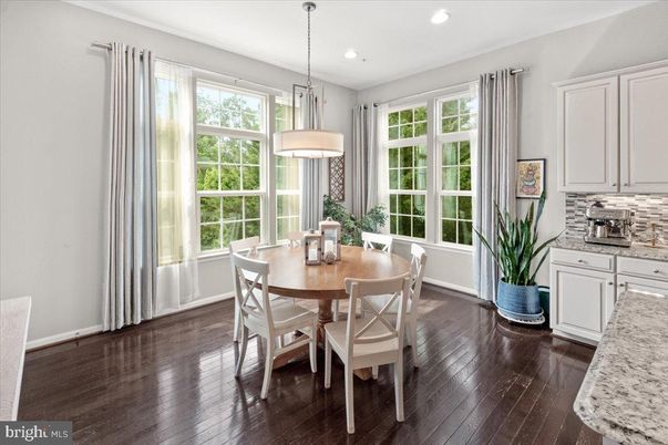 Dining room, Interior, Pendant Lights, Recessed Lighting, Wood Texture Flooring