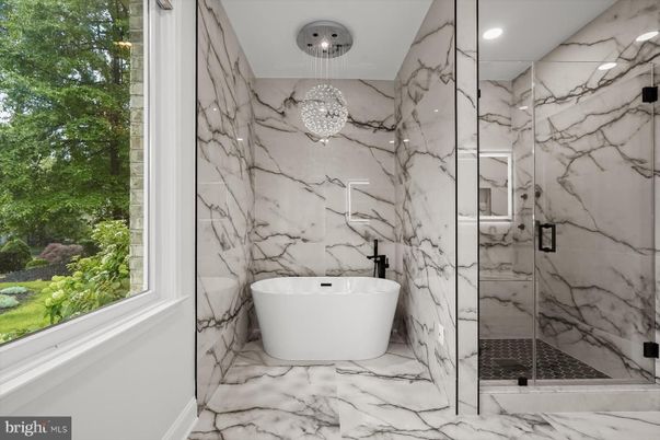 Bathroom, Free Standing Baths, Interior, Marble, Marble Walls, Recessed Lighting