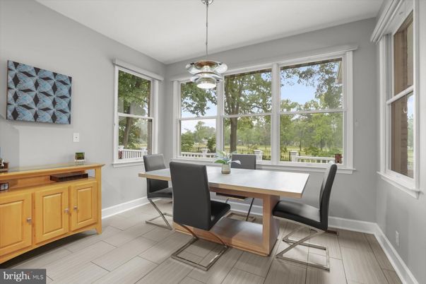 Dining room, Interior, Pendant Lights, Wood Texture Flooring