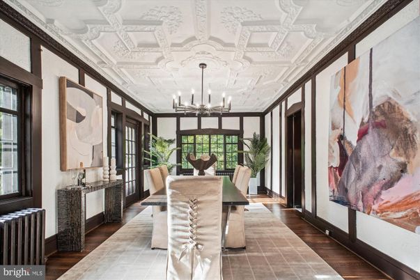 Chandelier, Dining room, Interior, Wood Texture Flooring
