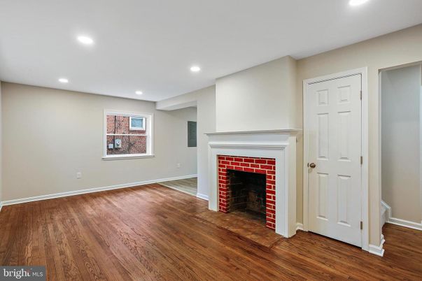 Empty room, Fireplace, Interior, Recessed Lighting, Wood Texture Flooring