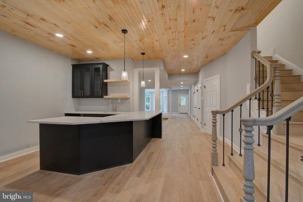 Interior, Kitchen, Pendant Lights, Recessed Lighting, Wooden Ceilings, Wood Texture Flooring