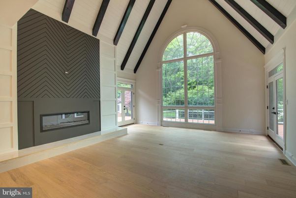 Empty room, Fireplace, Interior, Wooden Beams, Wood Texture Flooring
