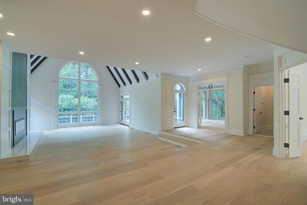 Empty room, Fireplace, Interior, Recessed Lighting, Wood Texture Flooring