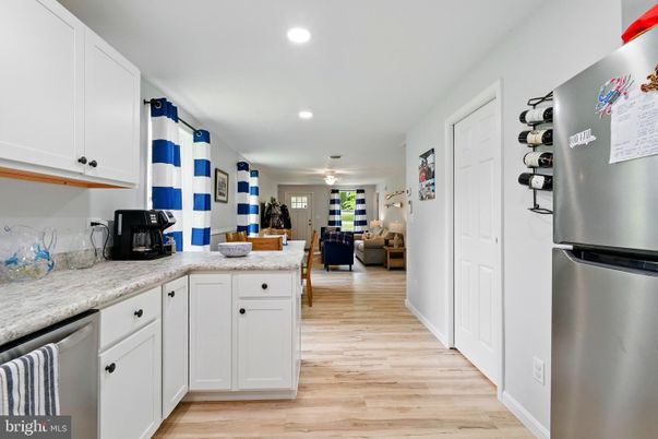 Interior, Kitchen, Living room, Recessed Lighting, Stainless Steel Appliances, Wood Texture Flooring