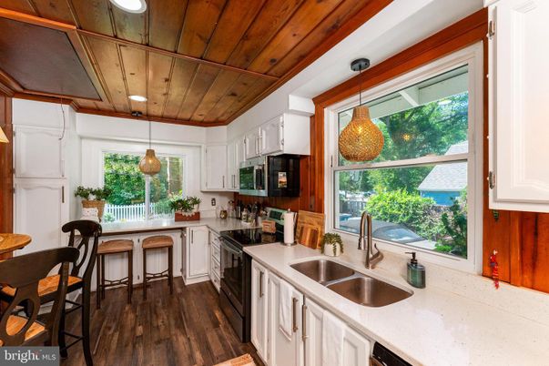 Interior, Kitchen, Pendant Lights, Wooden Ceilings, Wood Texture Flooring