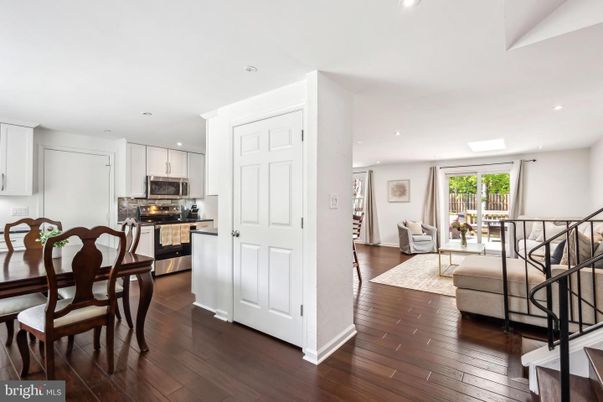 Dining room, Interior, Kitchen, Living room, Recessed Lighting, Stainless Steel Appliances, Wood Texture Flooring