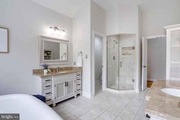 Bathroom, Dual Sink Vanities, Glass Shower, Interior
