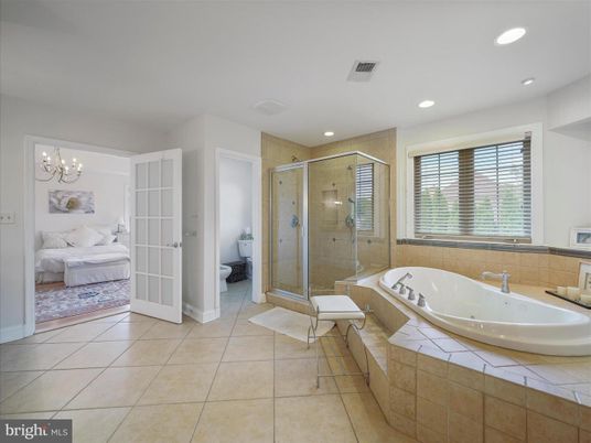 Bathroom, Bedroom, Chandelier, Glass Shower, Interior, Recessed Lighting