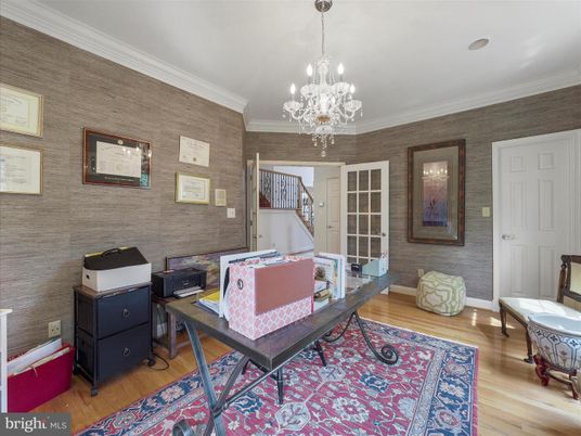 Chandelier, Home Office, Interior, Wood Texture Flooring