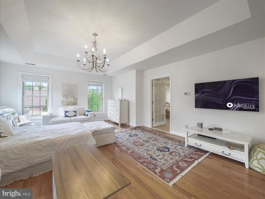 Bedroom, Chandelier, Interior, Wood Texture Flooring