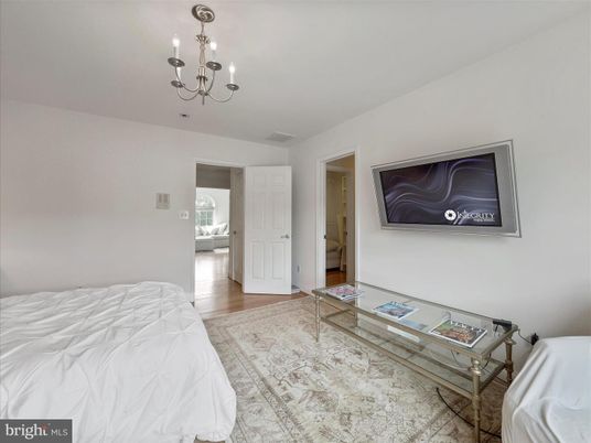 Bedroom, Chandelier, Interior, Wood Texture Flooring
