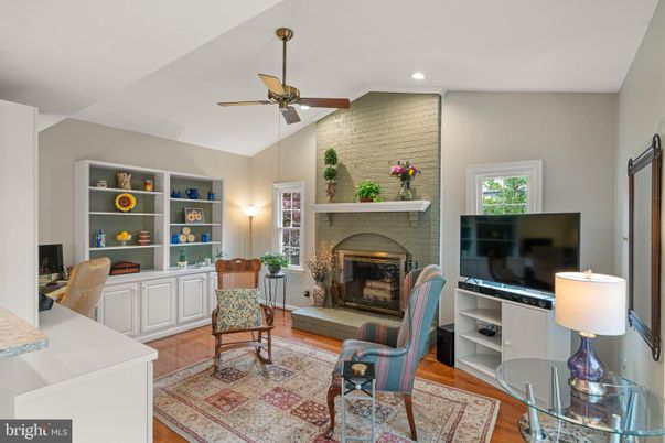 Fireplace, Interior, Recessed Lighting, Stone Walls, Wood Texture Flooring