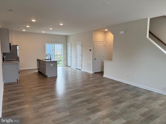 Empty room, Interior, Kitchen, Recessed Lighting, Wood Texture Flooring