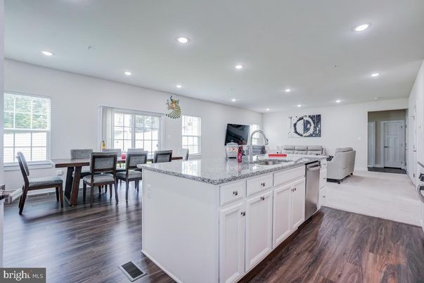 Dining room, Interior, Kitchen, Living room, Recessed Lighting, Wood Texture Flooring