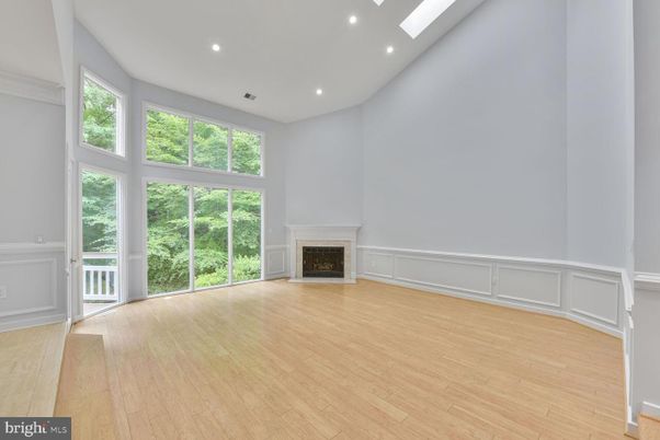 Empty room, Fireplace, Interior, Recessed Lighting, Wood Texture Flooring