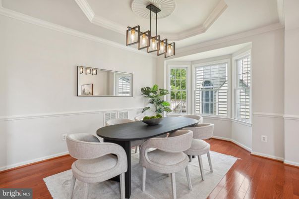 Dining room, Interior, Pendant Lights, Wood Texture Flooring