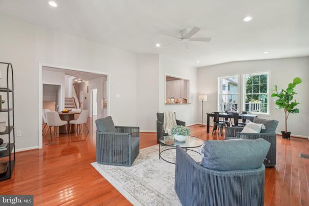 Dining room, Interior, Living room, Recessed Lighting, Wood Texture Flooring