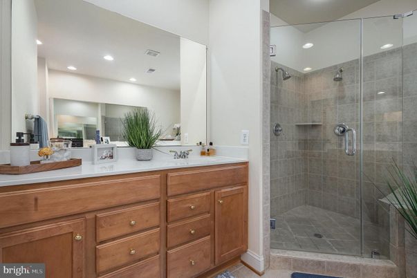 Bathroom, Dual Sink Vanities, Glass Shower, Interior, Recessed Lighting
