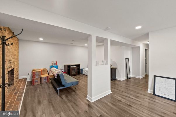 Fireplace, Interior, Recessed Lighting, Wood Texture Flooring