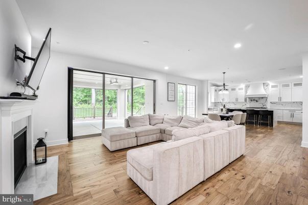 Dining room, Fireplace, Interior, Kitchen, Living room, Pendant Lights, Recessed Lighting, Wood Texture Flooring