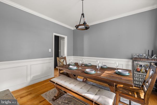 Dining room, Interior, Pendant Lights, Wood Texture Flooring
