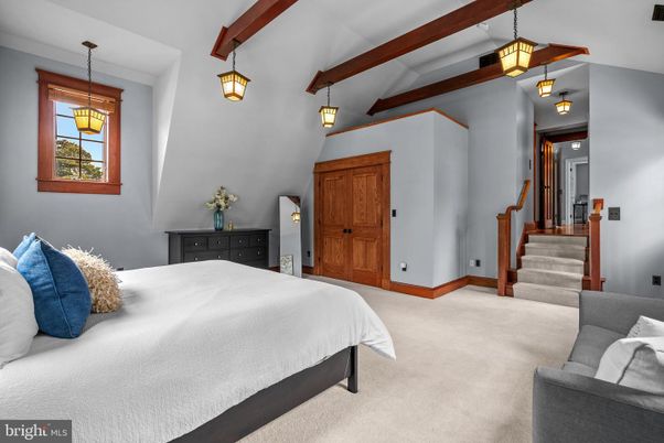 Bedroom, Interior, Pendant Lights, Wooden Beams