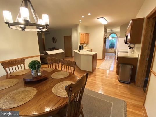 Dining room, Interior, Kitchen, Living room, Recessed Lighting, Wood Texture Flooring