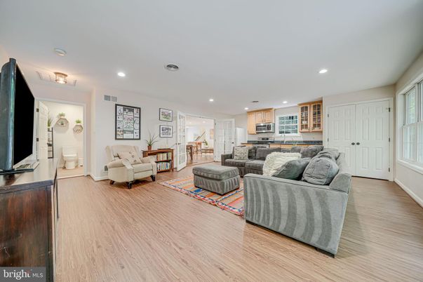 Interior, Kitchen, Living room, Recessed Lighting, Stainless Steel Appliances, Wood Texture Flooring