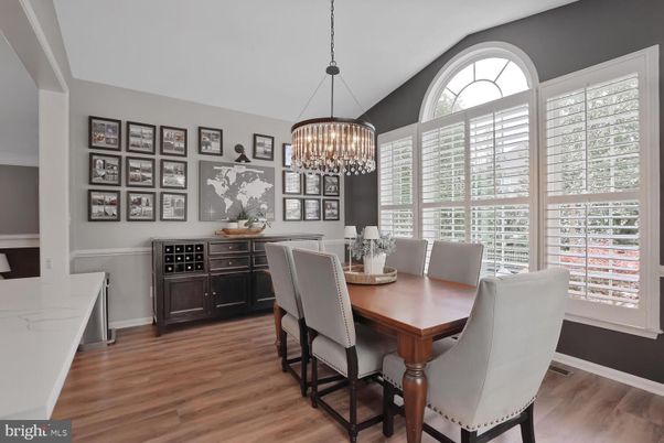 Chandelier, Dining room, Interior, Pendant Lights, Wood Texture Flooring