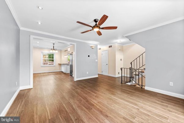 Empty room, Interior, Pendant Lights, Recessed Lighting, Wood Texture Flooring