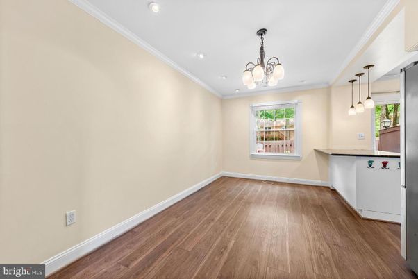 Chandelier, Empty room, Interior, Kitchen, Pendant Lights, Recessed Lighting, Wood Texture Flooring
