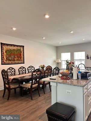 Dining room, Interior, Recessed Lighting, Wood Texture Flooring