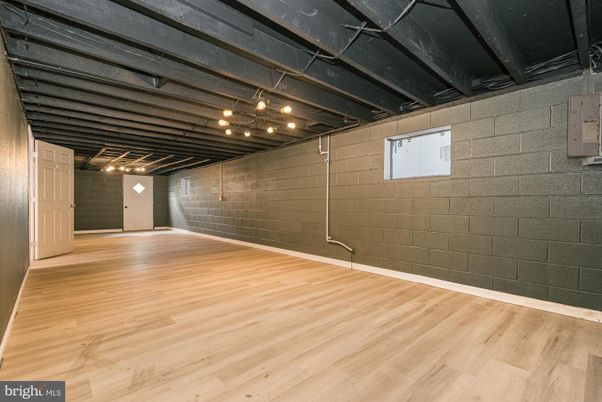 Empty room, Interior, Pendant Lights, Stone Walls, Wood Texture Flooring