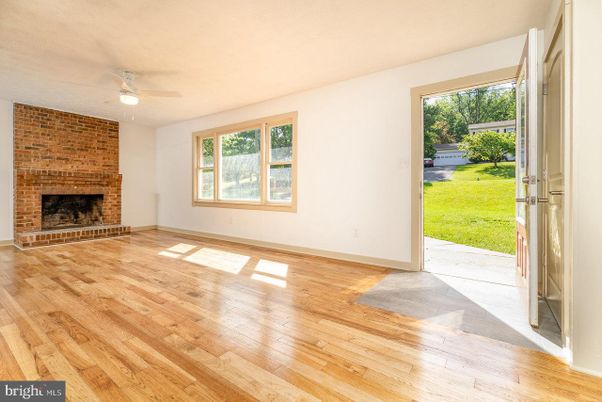 Empty room, Fireplace, Interior, Stone Walls, Wood Texture Flooring