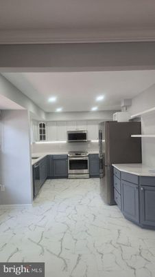 Interior, Kitchen, Marble, Recessed Lighting, Stainless Steel Appliances