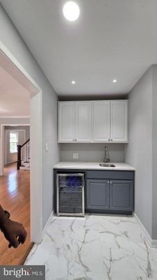 Interior, Kitchen, Marble, Recessed Lighting, Wood Texture Flooring